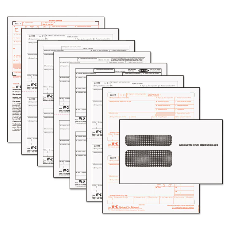 Picture of W-2 Tax Form/Envelope Kits, 8 1/2 x 5 1/2, 6-Part, Inkjet/Laser, 24 W-2s & 1 W-3