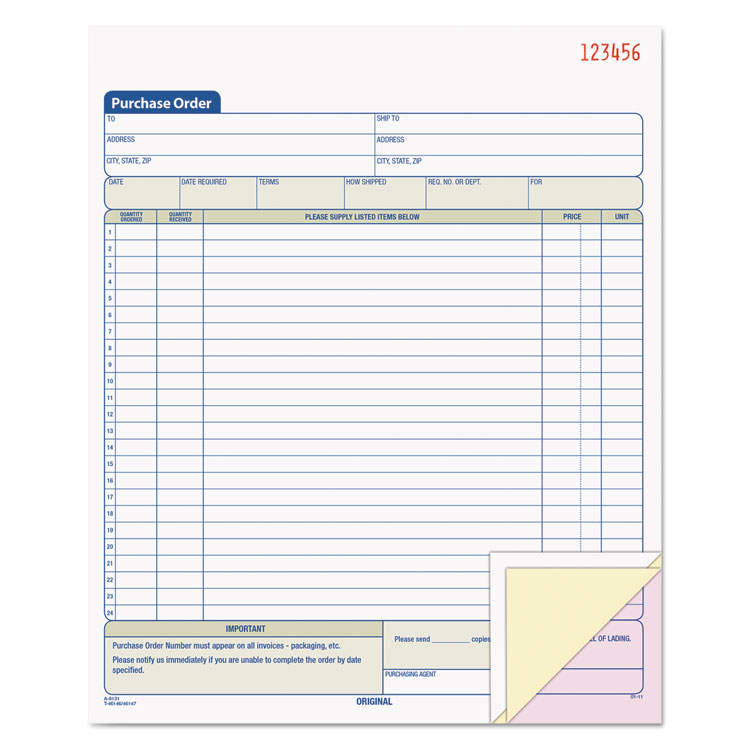 Picture of Purchase Order Book, 8 3/8 x 10 3/16, Three-Part Carbonless, 50 Sets/Book