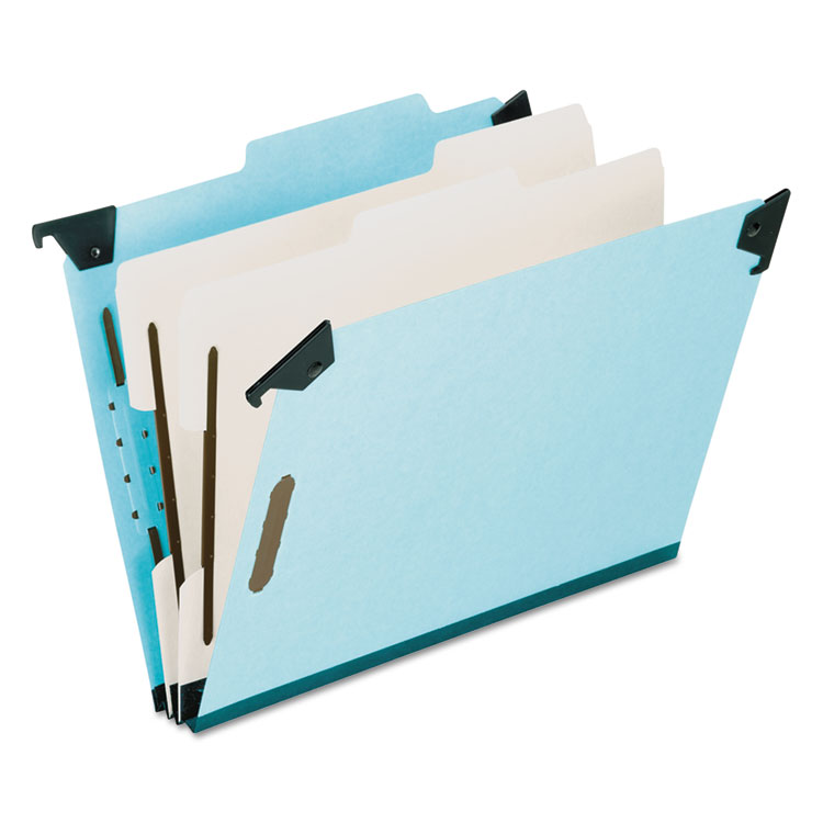 Picture of Pressboard Hanging Classi-Folder, 2 Divider/6-Sections, Legal, 2/5 Tab, Blue