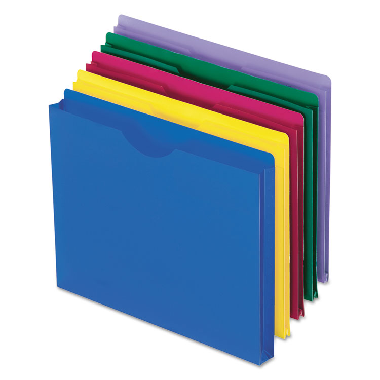 Picture of Expanding File Jackets, Letter, Poly, Blue/Green/Purple/Red/Yellow, 10/Pack