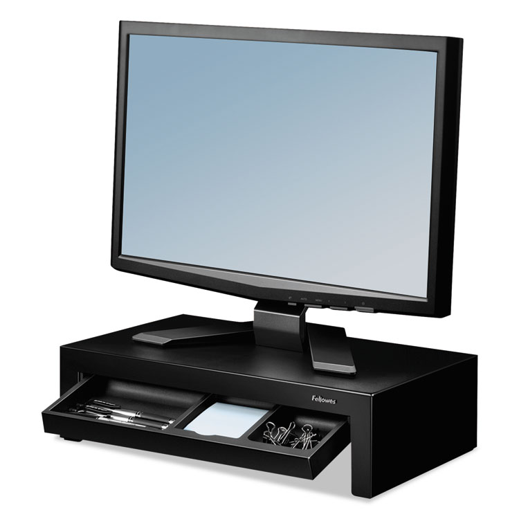 Picture of Adjustable Monitor Riser with Storage Tray, 16 x 9 3/8 x 6, Black Pearl
