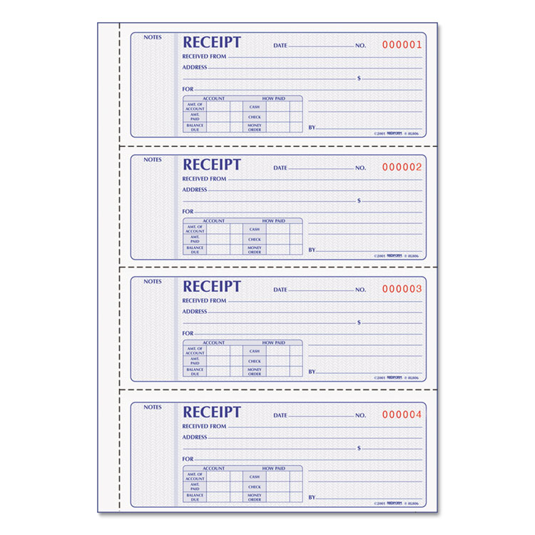 Picture of Money Receipt Book, 7 x 2 3/4, Carbonless Duplicate, 200 Sets/Book