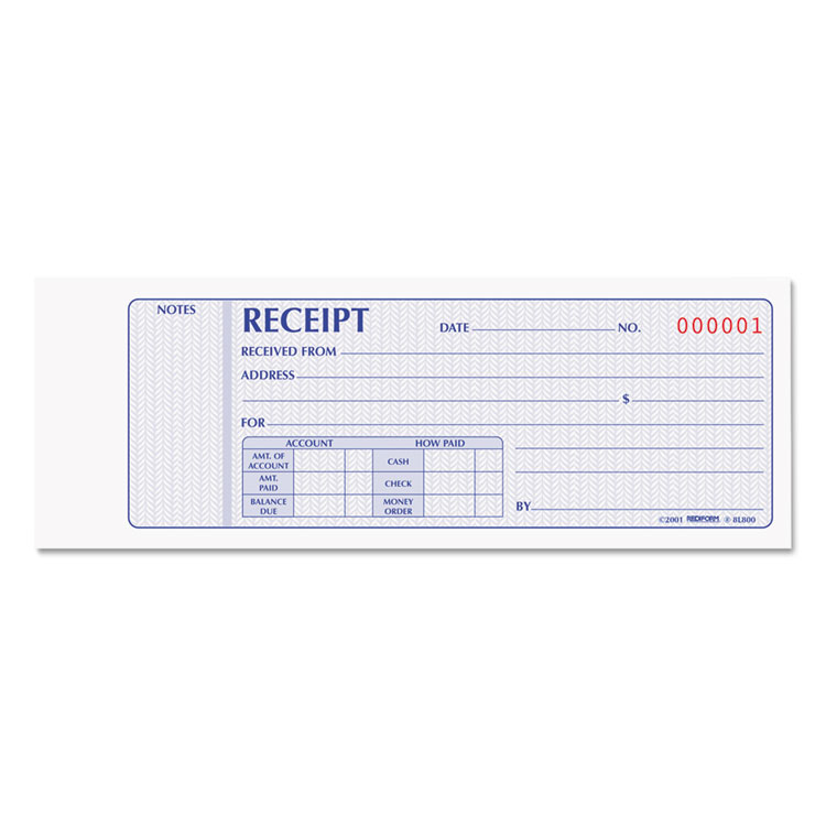 Picture of Receipt Book, 7 x 2 3/4, Carbonless Duplicate, 100 Sets/Book