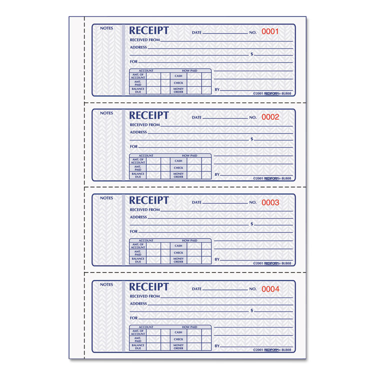 Picture of Money Receipt Book, 7 x 2 3/4, Carbonless Triplicate, 100 Sets