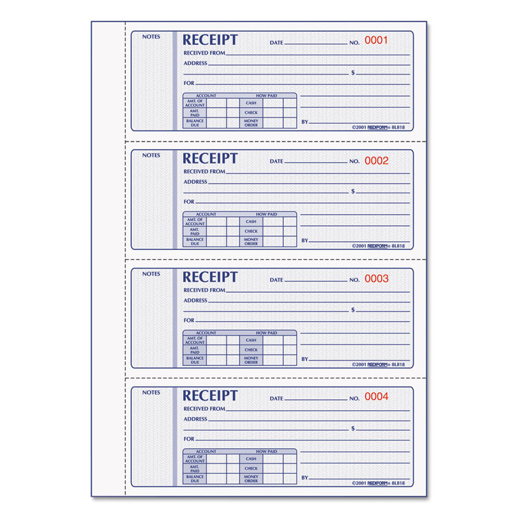 Picture of Money Receipt Book, 7 x 2 3/4, Carbonless Triplicate, 200 Sets/Book