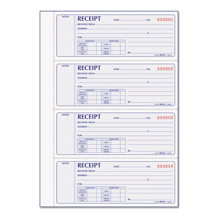 Picture of Receipt Book, 7 x 2 3/4, Carbonless Duplicate, 400 Sets/Book