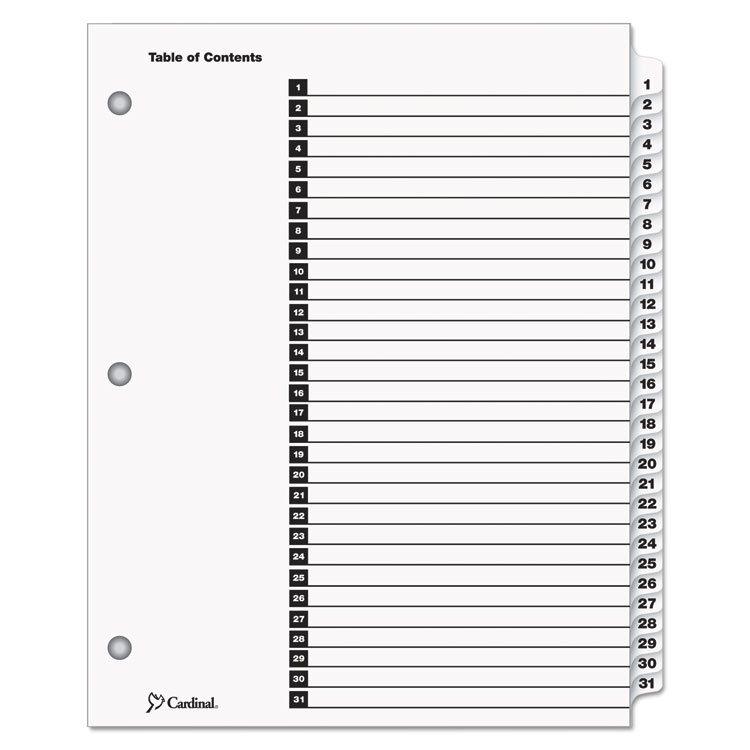 Picture of Traditional OneStep Index System, 31-Tab, 1-31, Letter, White, 31/Set