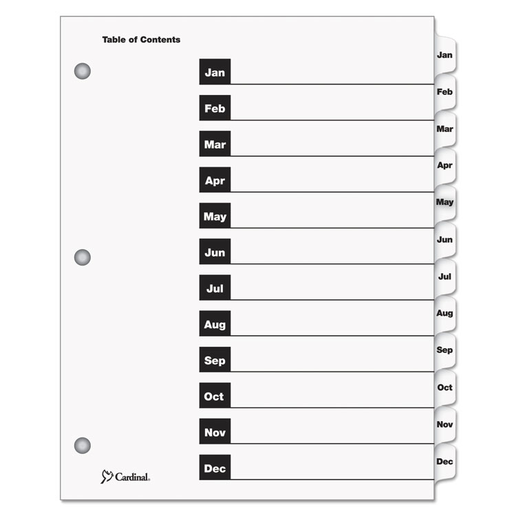 Picture of Traditional OneStep Index System, 12-Tab, Months, Letter, White, 12/Set