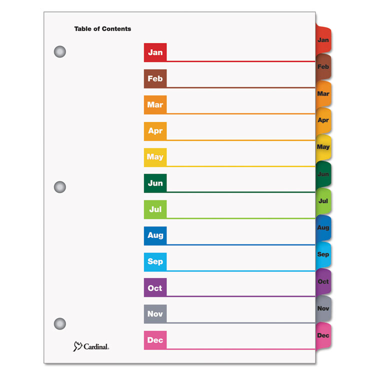 Picture of Traditional OneStep Index System, 12 Tab, Jan-Dec, Letter, Multicolor, 12/Set