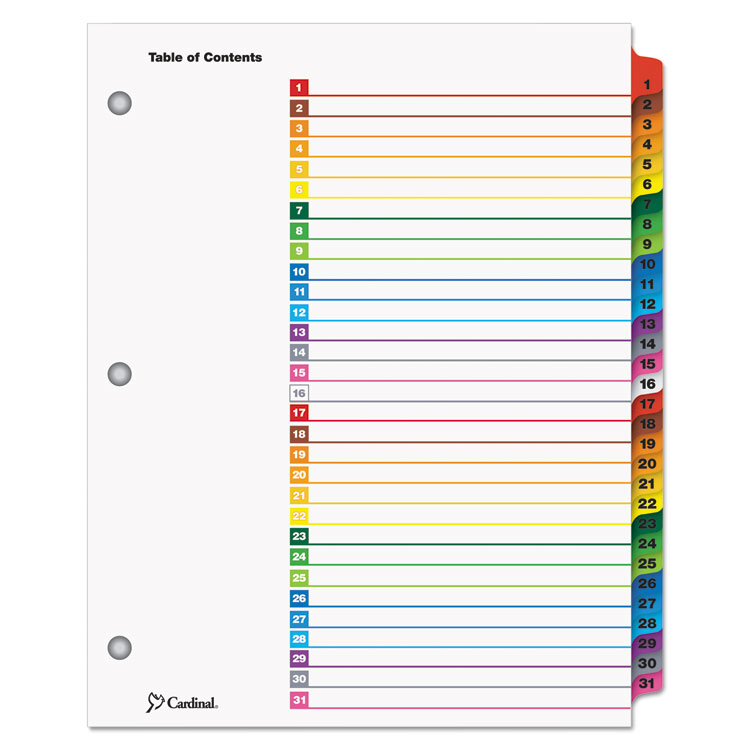 Picture of Traditional OneStep Index System, 31-Tab, 1-31, Letter, Multicolor, 31/Set