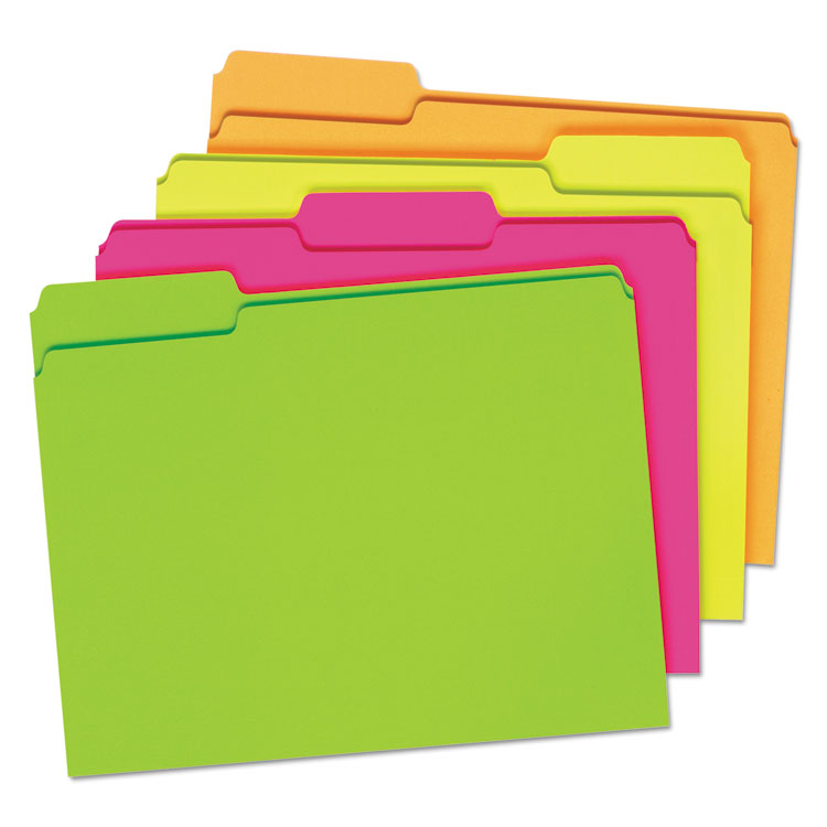 Picture of Glow File Folders, 1/3 Cut Top Tab, Letter, Assorted Colors, 24/Box