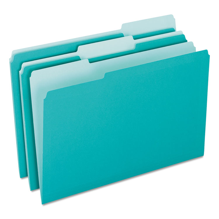 Picture of Interior File Folders, 1/3 Cut Top Tab, Letter, Aqua, 100/Box