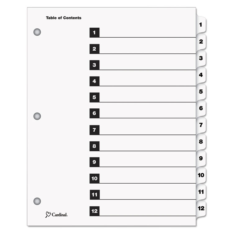 Picture of Traditional OneStep Index System, 12-Tab, 1-12, Letter, White, 12/Set
