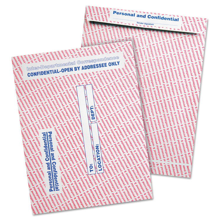 Picture of Gray/Red Paper Gummed Flap Confidential Interoffice Envelope, 10 x 13, 100/Box