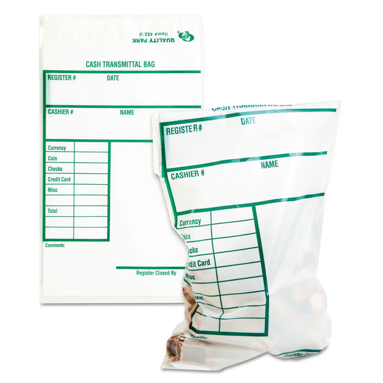 Picture of Cash Transmittal Bags w/Printed Info Block, 6 x 9, Clear, 100 Bags/Pack