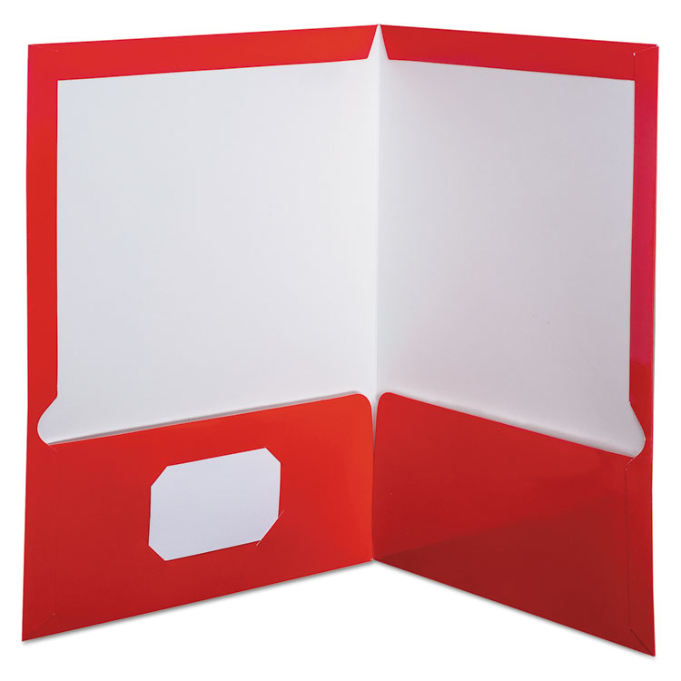 Picture of High Gloss Laminated Paperboard Folder, 100-Sheet Capacity, Red, 25/Box