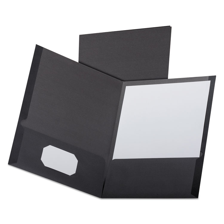 Picture of Linen Finish Twin Pocket Folders, Letter, Black,25/Box