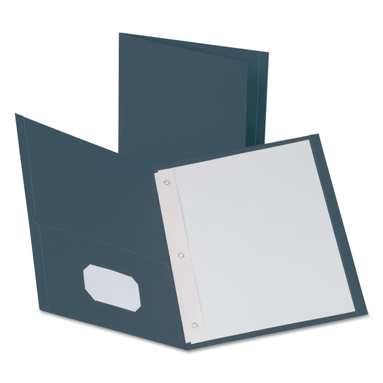 Picture of Twin-Pocket Folders with 3 Fasteners, Letter, 1/2" Capacity, Dark Blue, 25/Box