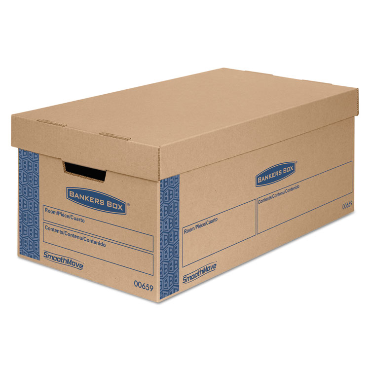 Picture of Smoothmove Prime Small Moving Boxes, Lift Lid, 24l X 12w X 10h, Kraft/blue, 8/ct