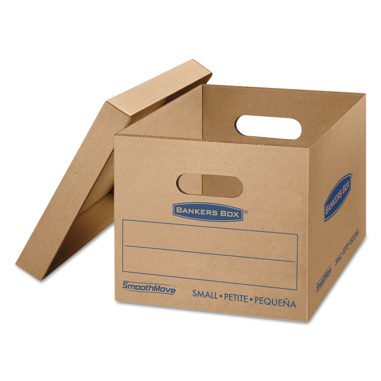 Picture of SmoothMove Classic Small Moving Boxes, 15l x 12w x 10h, Kraft/Blue, 10/Carton