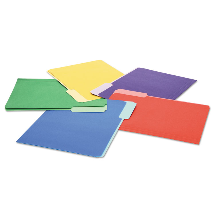 Picture of File Folders, 1/3 Cut Single-Ply Top Tab, Letter, Assorted, 100/Box