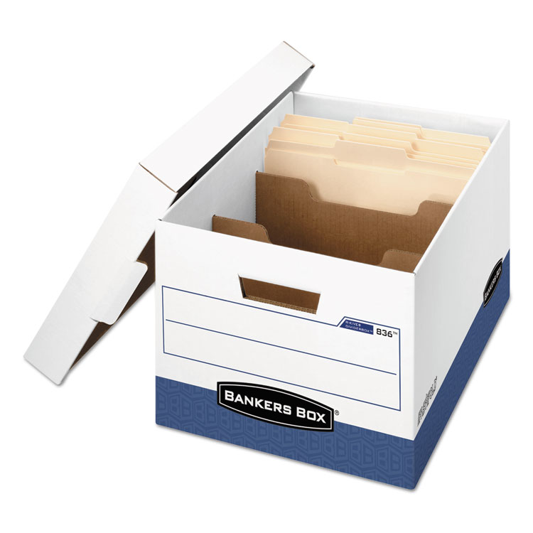 Picture of R-KIVE Maximum Strength Storage Box,Letter/Legal, Locking Lid, White/Blue, 12/CT