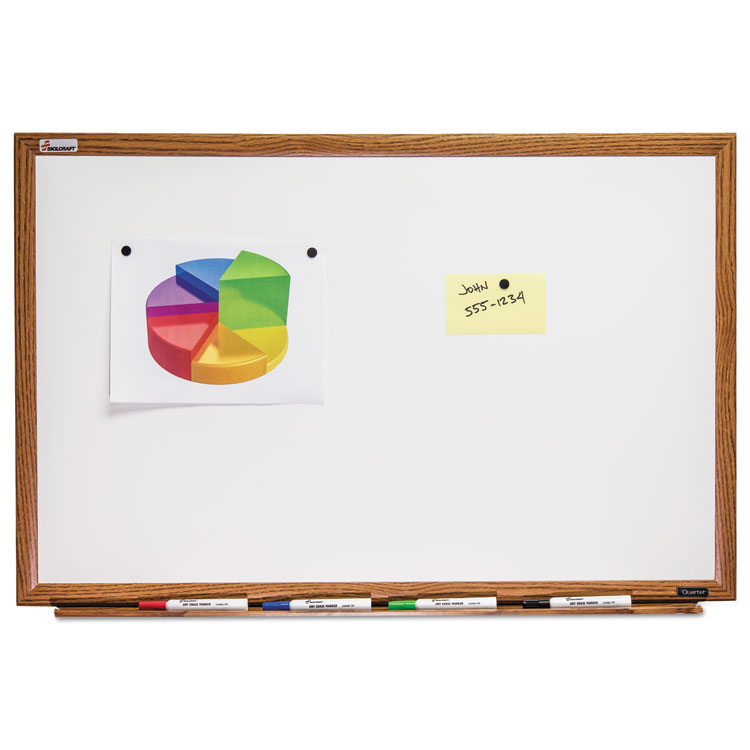 7110013347080, SKILCRAFT Magnetic Porcelain Dry Erase Board, 48" x 36", White Surface, Natural Oak Frame