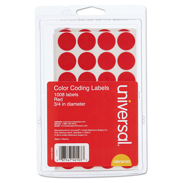 Picture of Self-Adhesive Removable Color-Coding Labels, 3/4" dia, Red, 1008/Pack