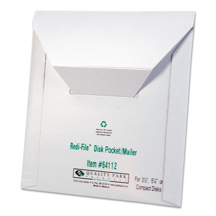 Picture of Redi File Disk Pocket Mailer, 6 x 5 7/8, Recycled, White, 10/Pack