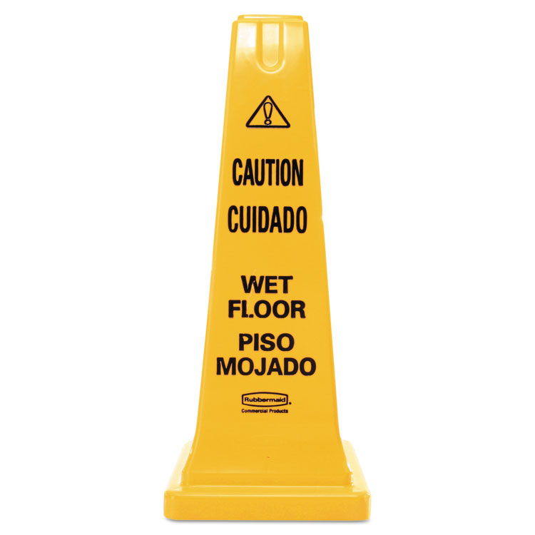 Picture of Four-Sided Caution, Wet Floor Safety Cone, 10 1/2w x 10 1/2d x 25 5/8h, Yellow