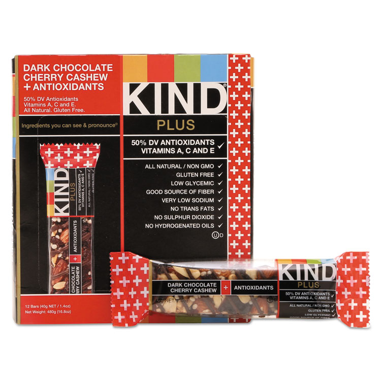 Picture of KIND Plus Nutrition Boost Bar, Dk ChocolateCherryCashew/Antioxidants, 1.4 oz, 12/Box