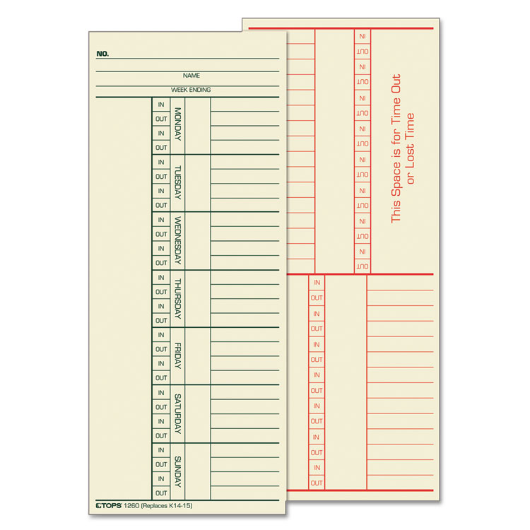 Picture of Time Card for Cincinnati, Named Days, Two-Sided, 3 3/8 x 8 1/4, 500/Box