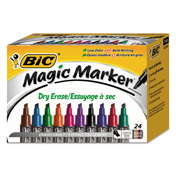 Picture of Magic Marker Low Odor & Bold Writing Dry Erase Marker, Chisel, Assorted, 24/pk
