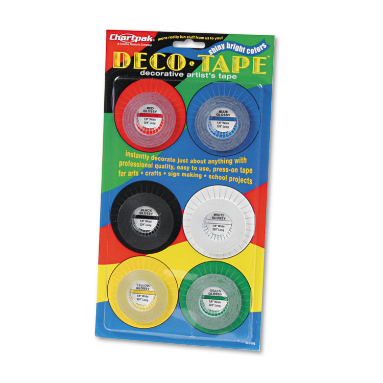 Picture of Deco Bright Decorative Tape, 1/8" x 324", Red/Black/Blue/Green/Yellow, 6/Pack