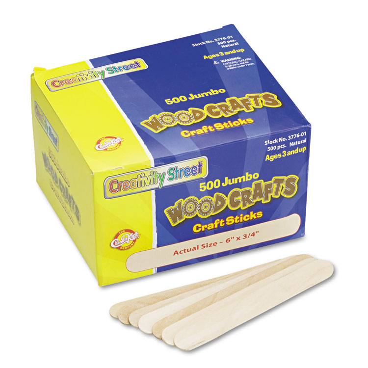 Picture of Natural Wood Craft Sticks, Jumbo Size, 6 x 3/4, Wood, Natural, 500/Box
