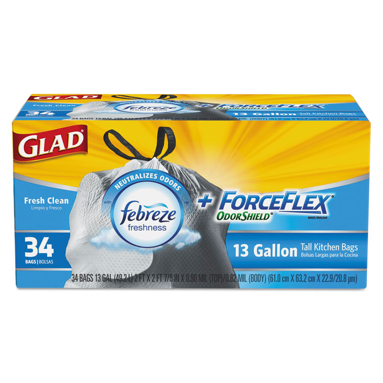 Picture of ForceFlex OdorShield Bags, Fresh Clean, 13gal, White, 34/Box, 6 Boxes/Carton