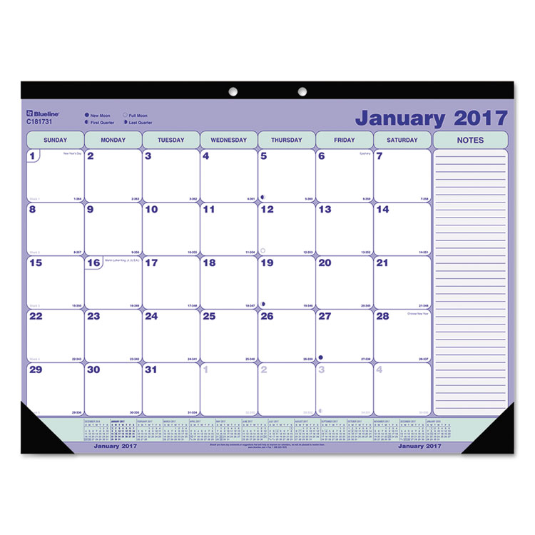 Picture of Desk Pad Calendar, 21 1/4 x 16, Blue/White/Green