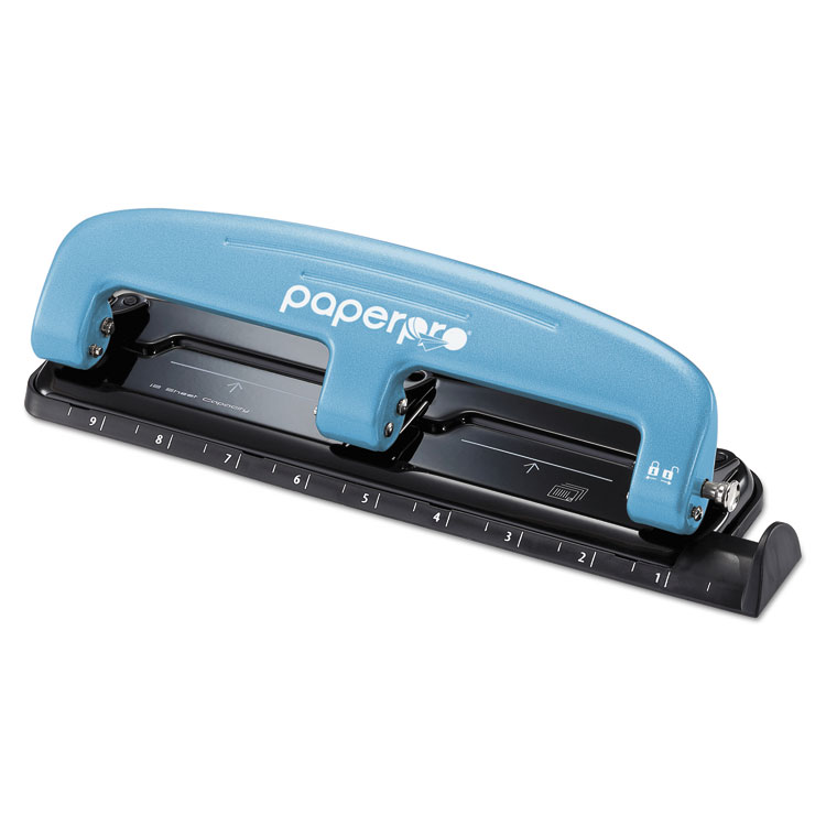Picture of inPRESS Three-Hole Punch, 12-Sheet Capacity, Blue/Black