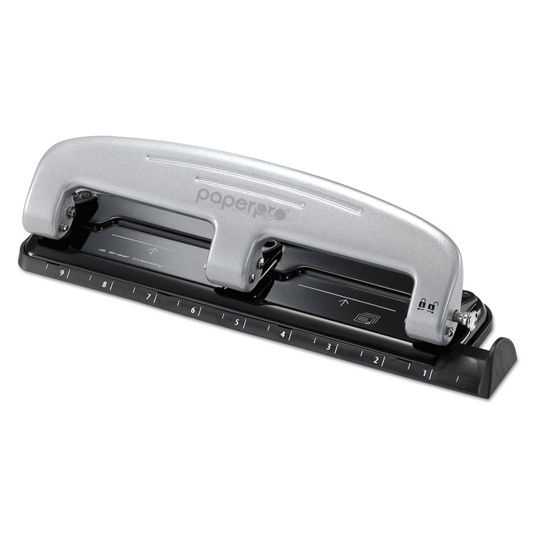 Picture of 12-Sheet inPRESS 12 Three-Hole Punch, Black/Silver