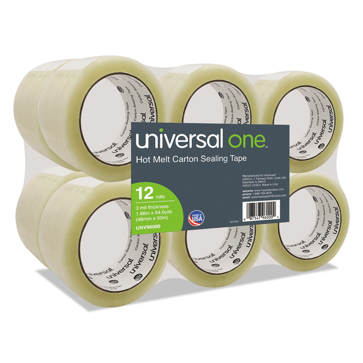 Picture of Heavy-Duty Box Sealing Tape, 48mm x 50m, 3" Core, Clear, 12/Pack