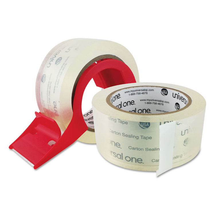 Picture of Heavy-Duty Acrylic Box Sealing Tape w/Disp, 48mm x 50m, 3" Core, Clear, 2/Pack