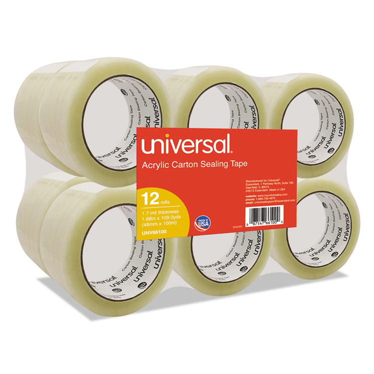 Picture of General-Purpose Acrylic Box Sealing Tape, 48mm x 100m, 3" Core, Clear, 12/Pack