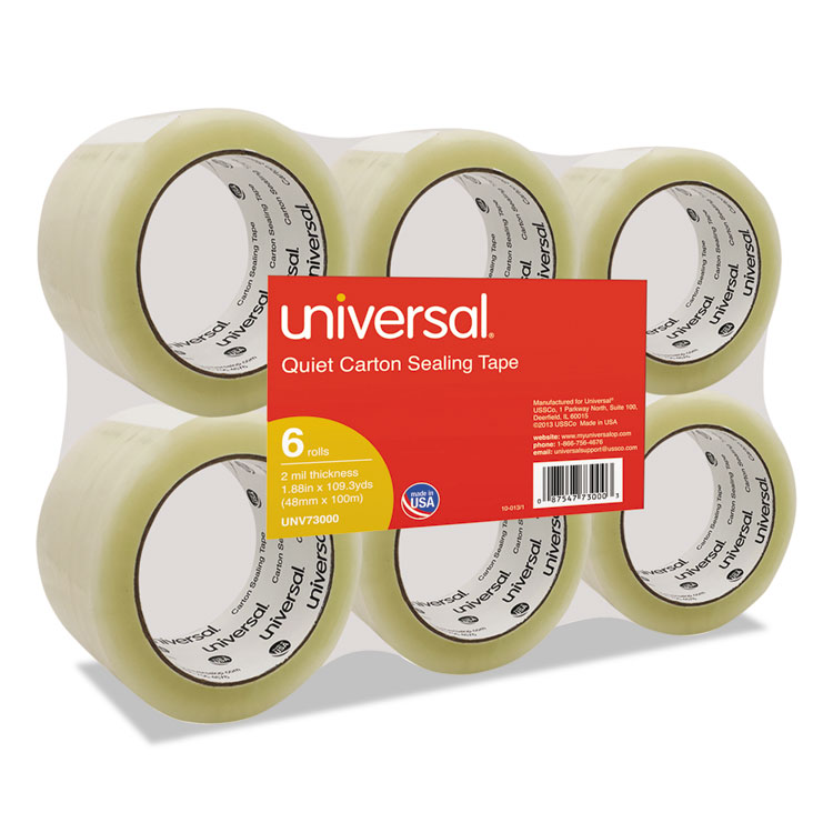 Picture of Quiet Tape Box Sealing Tape, 48mm x 100m, 3" Core, Clear, 6/Pack