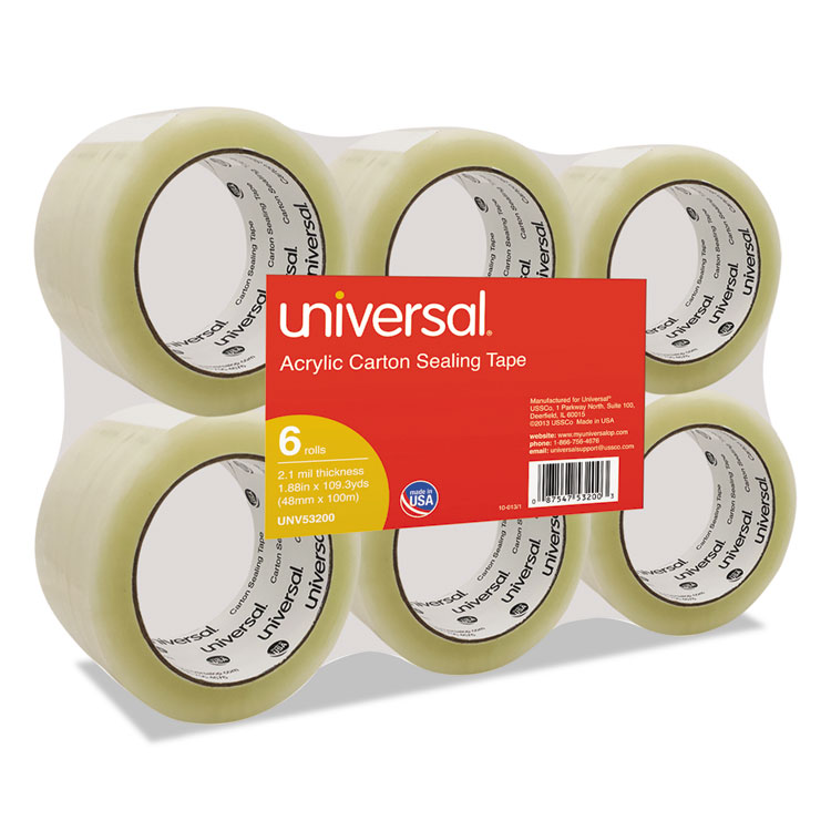 Picture of General-Purpose Acrylic Box Sealing Tape, 48mm x 100m, 3" Core, Clear, 6/Pack