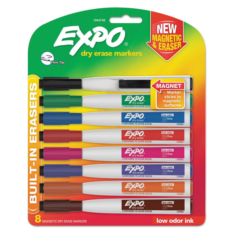 Picture of Magnetic Dry Erase Marker, Fine Tip, Assorted, 8/pack