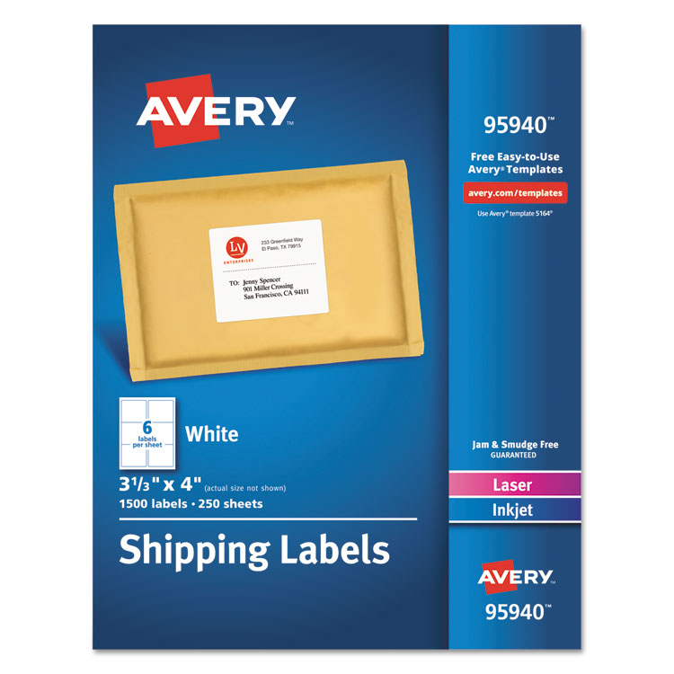 Picture of White Shipping Labels, Inkjet/laser, 3 1/3 X 4, White, 1500/box