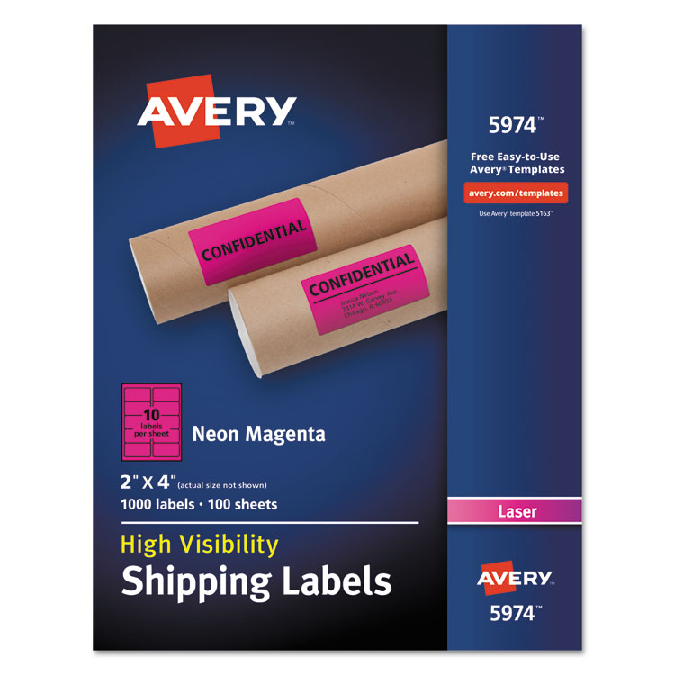 Picture of HIGH-VISIBILITY PERMANENT ID LABELS, LASER, 2 X 4, NEON MAGENTA, 1000/BOX