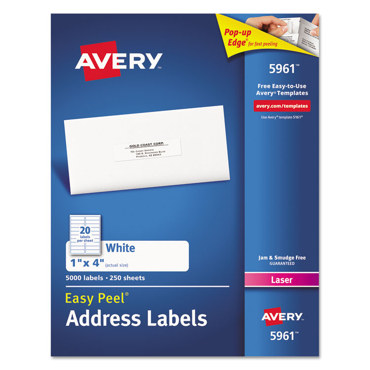 Picture of Easy Peel Mailing Address Labels, Laser, 1 x 4, White, 2000/Box