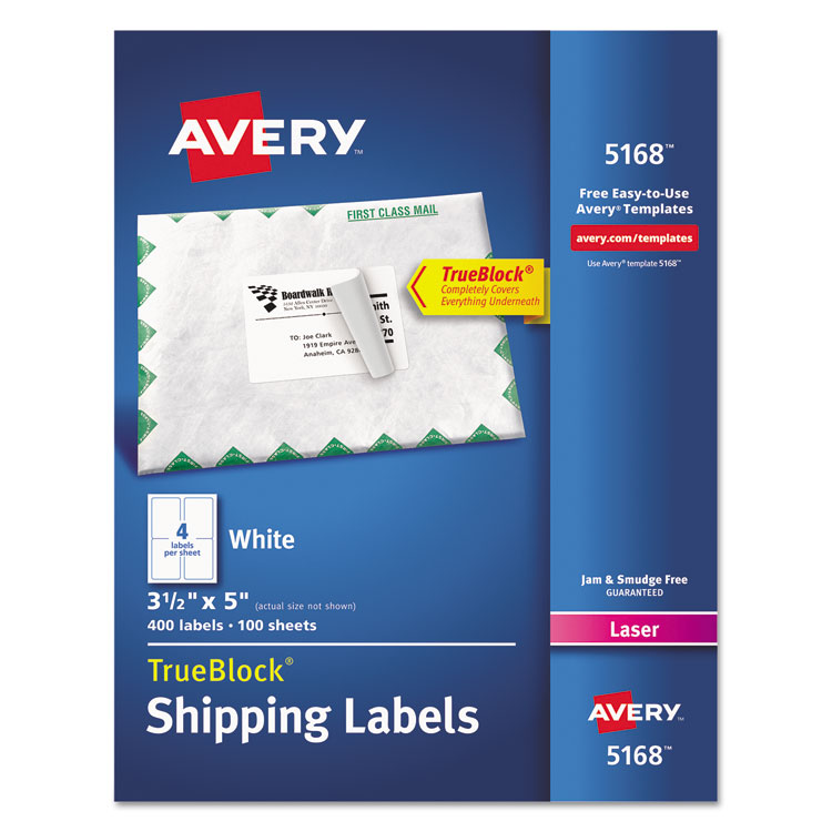 Picture of Shipping Labels with TrueBlock Technology, Laser, 3 1/2 x 5, White, 400/Box