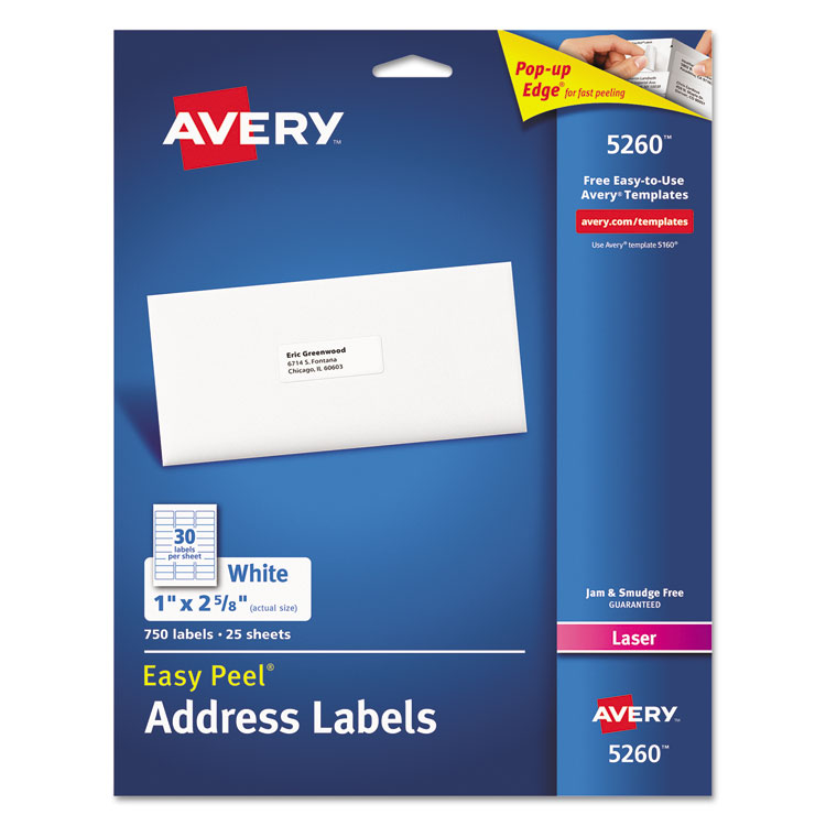 Picture of Easy Peel Mailing Address Labels, Laser, 1 x 2 5/8, White, 750/Pack